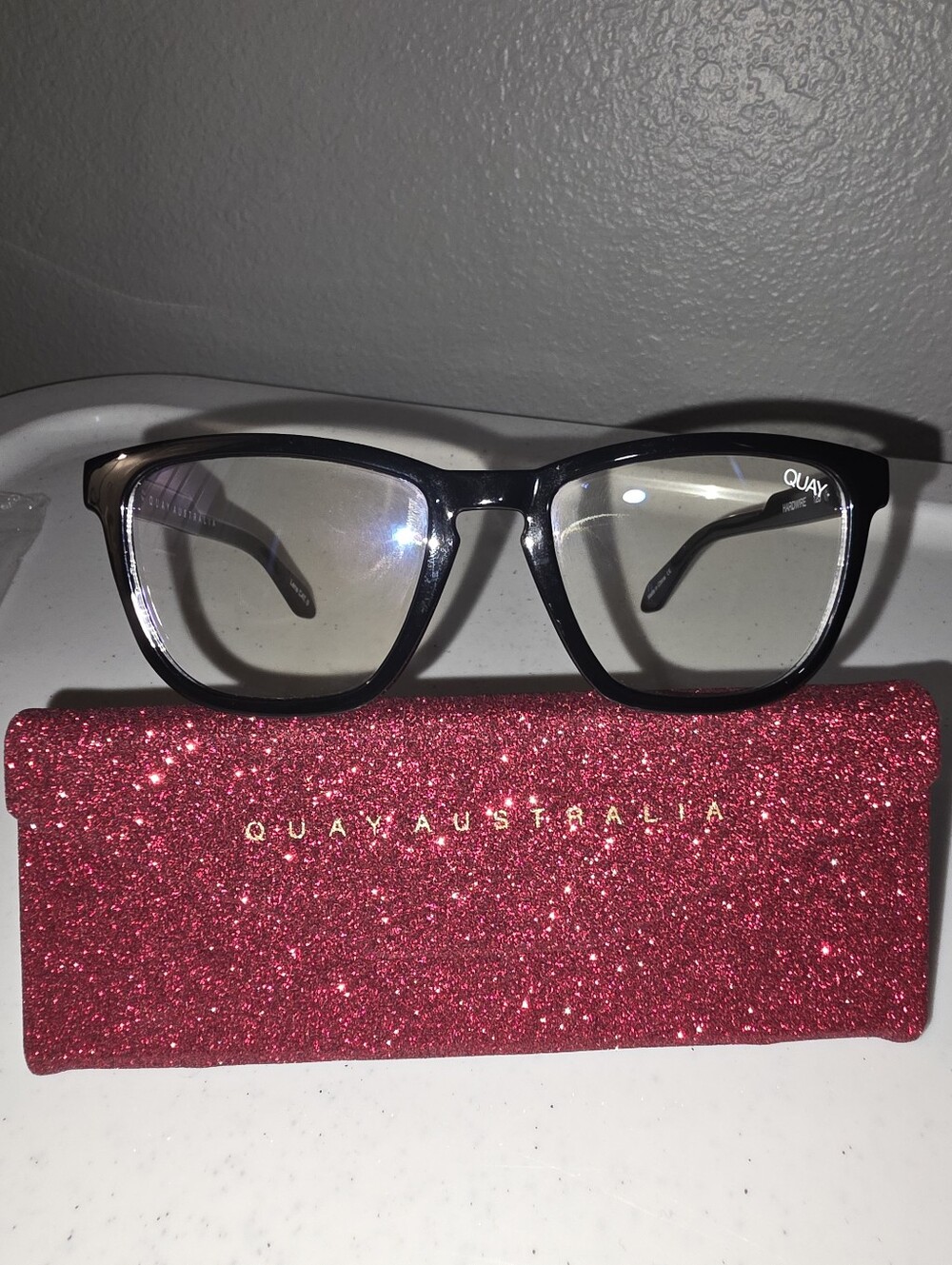 Quay Australia Hardwire Shiny Black Gold Blue Light Glasses